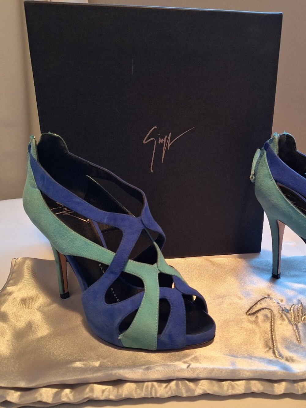 Giuseppe Zanotti blue and teal caged heels